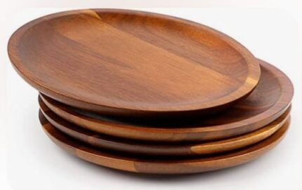 طبق خشبي بني دائري